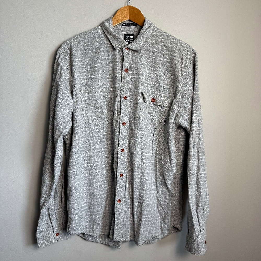 Billabong Men's‎ Light Flannel Cotton Button Up Long Sleeve Shirt Gray Large
